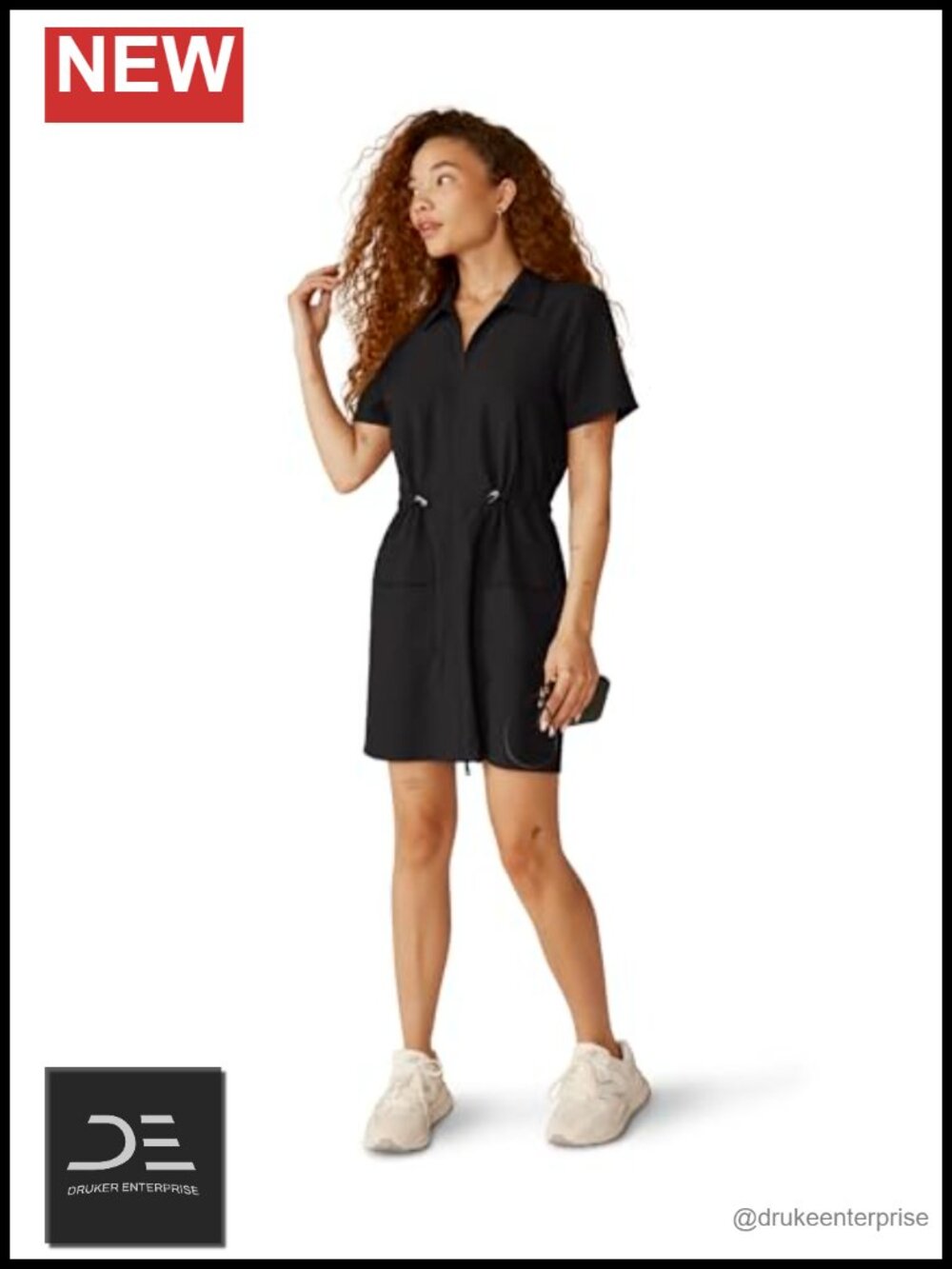 City Chic Dress Collared 2-Way Zip Cargo Pockets Cinched Waist